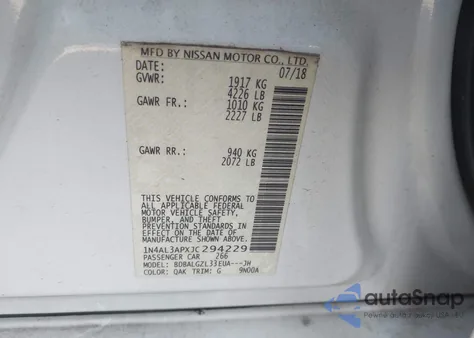 2018 Nissan Altima 2.5 S из США, поврежденный, VIN 1N4AL3APXJC294229